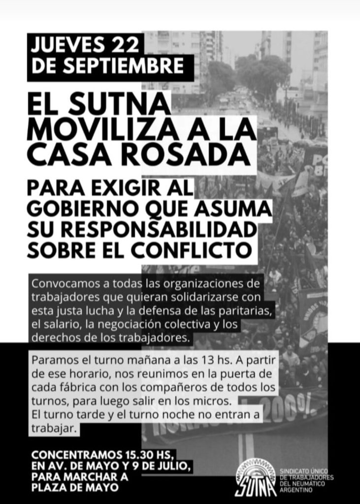 El SUTNA convocó "a todos los trabajadores" a la marcha de mañana a la Casa Rosada.