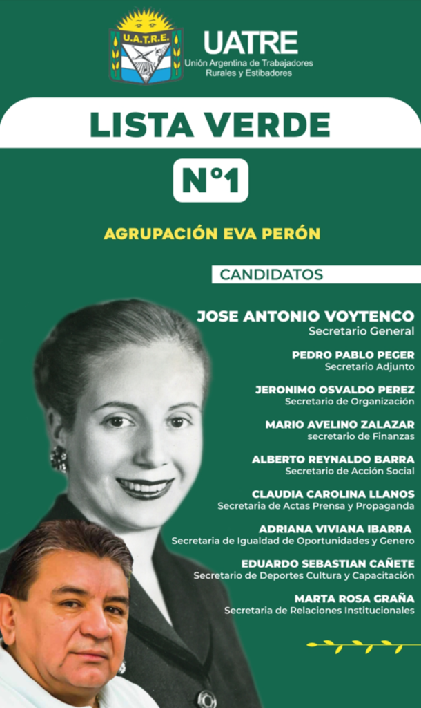 Voytenco está al frente de la Lista N°1 Verde Eva Perón, que tiene 3 lugares de los 9 ocupados por mujeres.