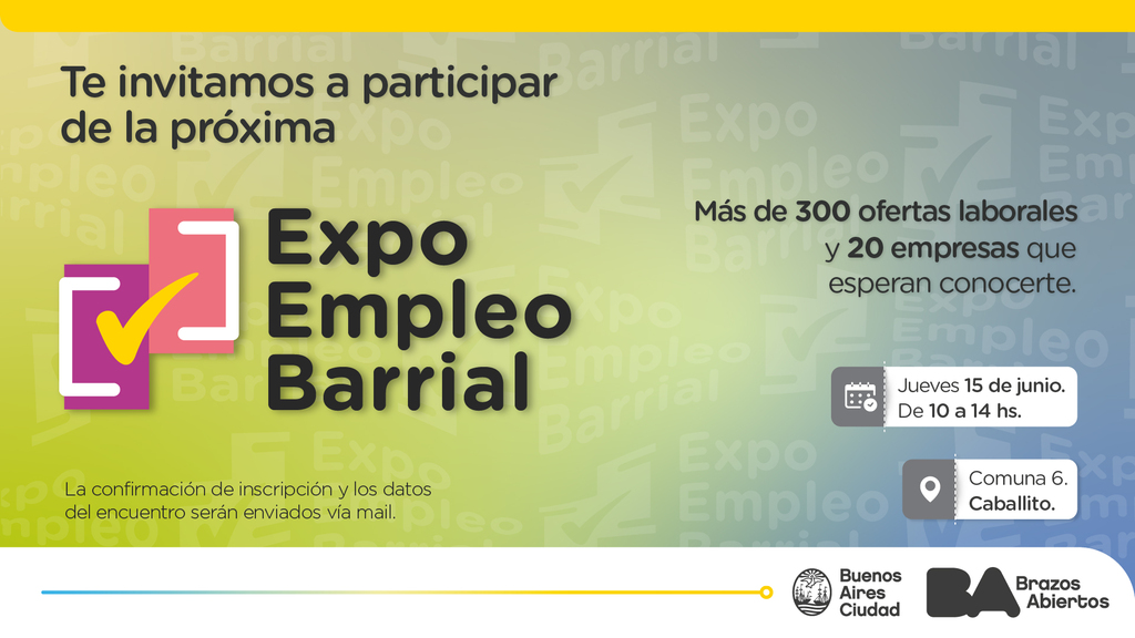 El flyer de la nueva edición de la Expo Empleo Barrial, que se realizará en Caballito.