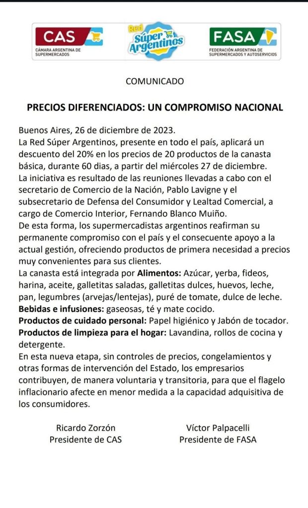 El anuncio del acuerdo del Gobierno con la Red de Supers Argentinos.